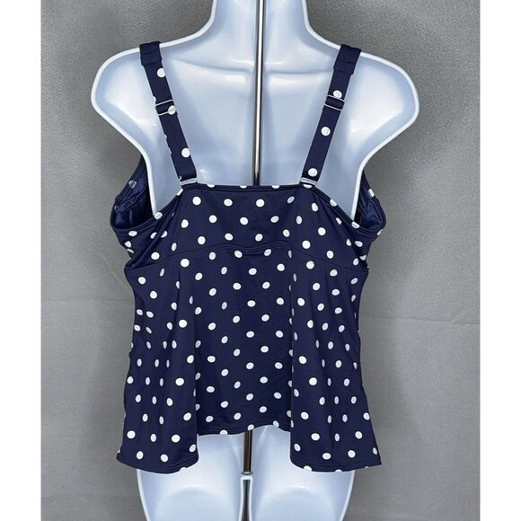 Lands End Tankini Swim Top Plus Size 18W V Neck Wrap Underwire Navy Polka Dot - Picture 3 of 11
